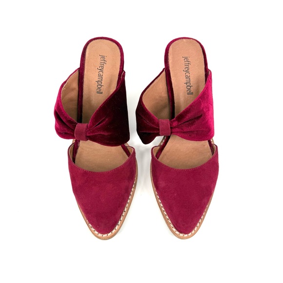 Jeffrey Campbell Cyrus Mule Heels Womens Size 5.5 Red Leather Textile Shoes - Picture 4 of 13